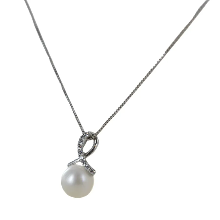 obrazek 1 Naszyjnik z perłą słodkowodną ze złotymi i srebrnymi cyrkoniami