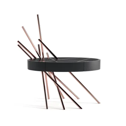 Zdjęcie Stolik nocny z blatem z czarnego drewna dębowego i czarnego lakierowanego drewna