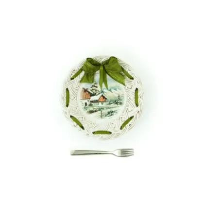 Zdjęcie Mała okrągła ręcznie zdobiona taca ze wstążką – Le Ceramiche