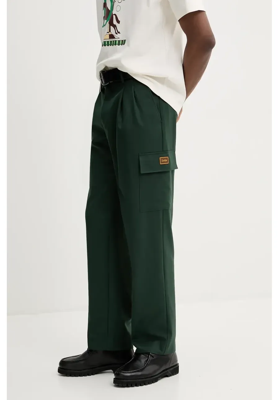 obrazek 1 Drôle de Monsieur spodnie z domieszką wełny Le Pantalon Cargo Laine męskie kolor zielony proste G-BP148-PL127-FGN