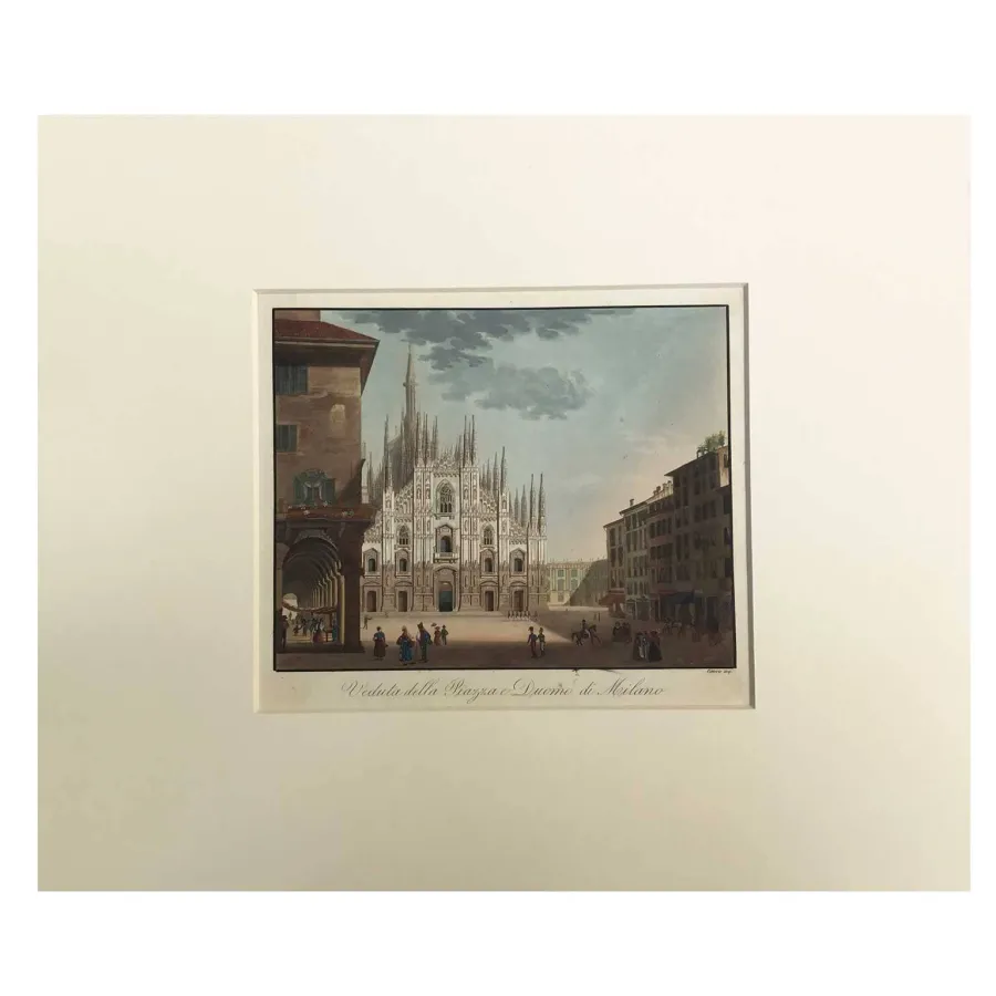 obrazek 2 Aquatint z widokiem na Piazza i Duomo w Mediolanie z około 1830 roku.