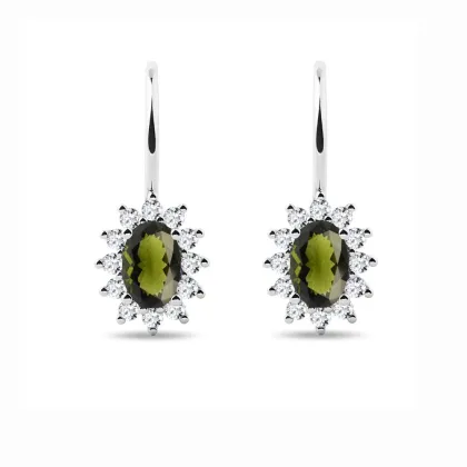 Zdjęcie Kolczyki wykonane z białego złota z mołdawitami i brylantami KLENOTA