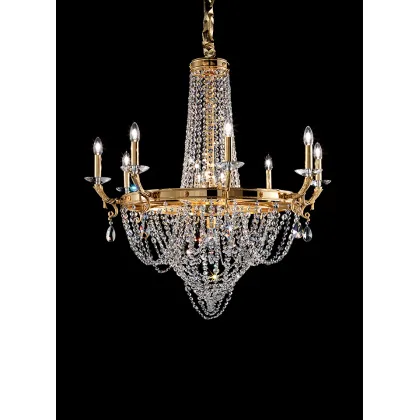 Zdjęcie Gustowny żyrandol z pozłacaną ramą i kryształami