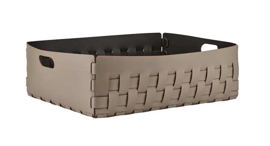 obrazek 1 Duży płaski kosz Bottega 60x50xH20 cm w kolorze cappuccino