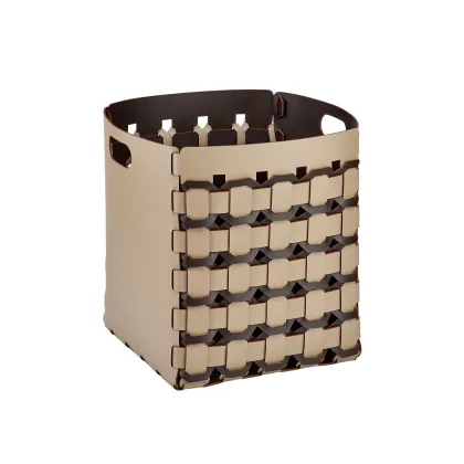 Zdjęcie Kosz Geometria Octagon 35x35xH40 cm w kolorze cappuccino z ośmiokątnym skórzanym splotem