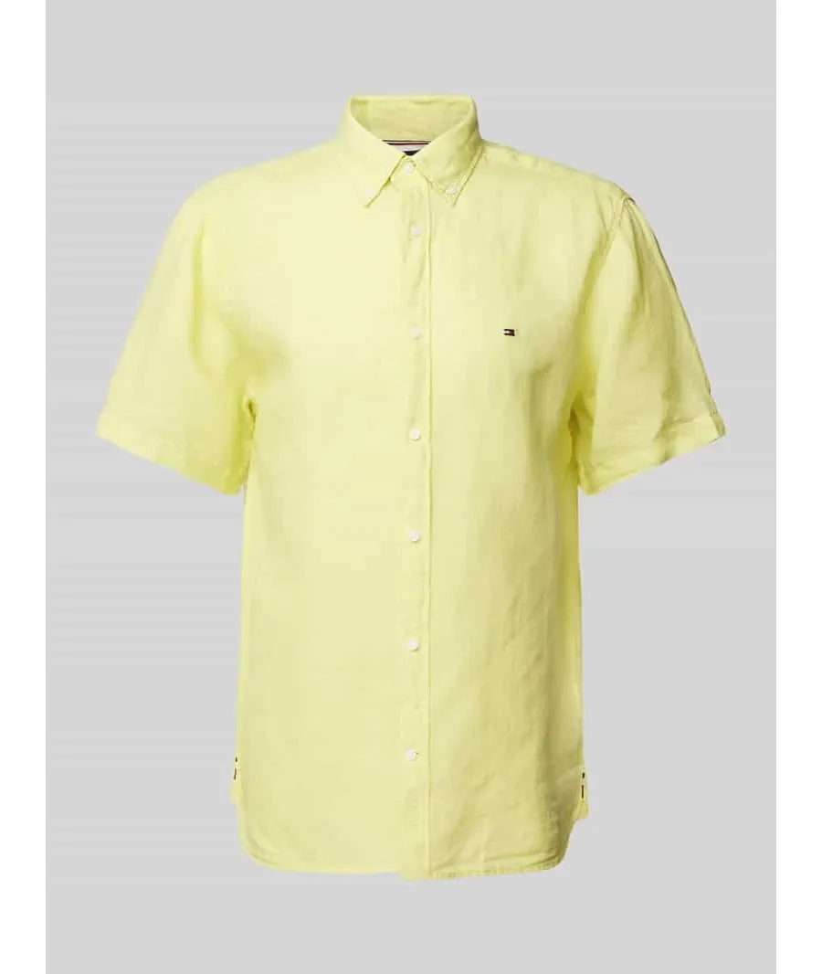 obrazek 1 Koszula lniana o kroju regular fit z kołnierzykiem typu button down