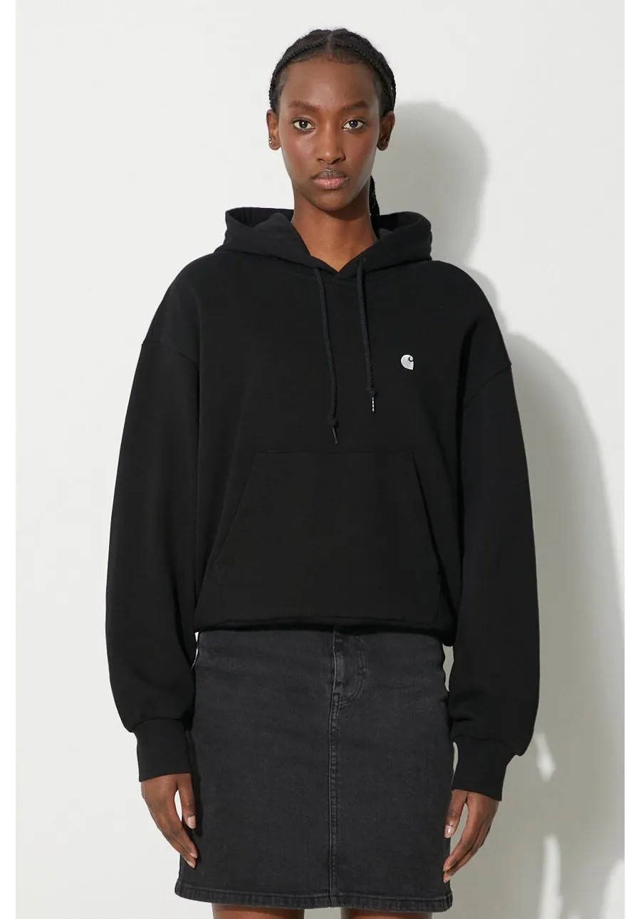obrazek 1 Carhartt WIP bluza bawełniana Hooded Casey Sweatshirt damska kolor czarny z kapturem z aplikacją I032644.0M4XX