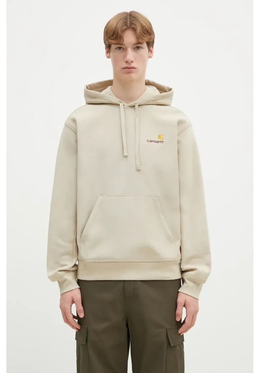 obrazek 1 Carhartt WIP bluza Hooded American Script Sweat męska kolor beżowy z kapturem gładka I028279.2LPXX