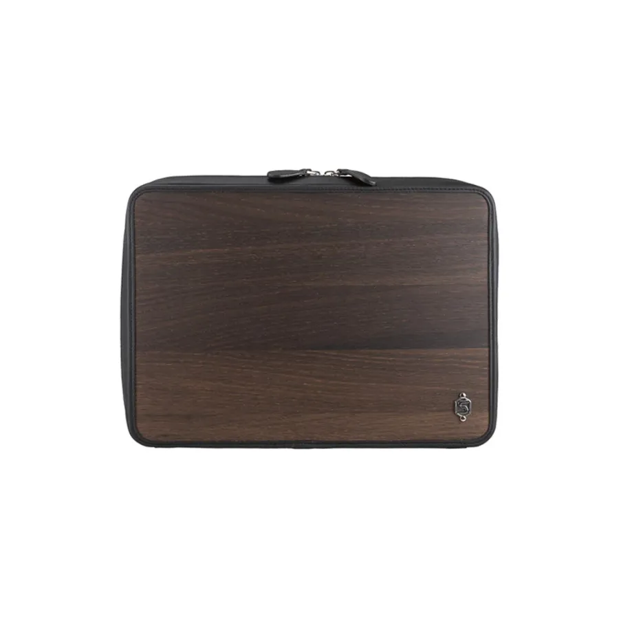 obrazek 2 Luksusowa torba na laptopa 13’’ z wysokiej jakości tłoczonej skóry bydlęcej w kolorze czarnym i wędzonego drewna dębowego
