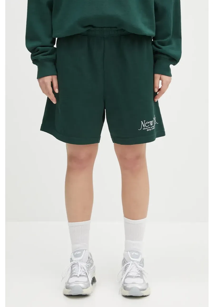obrazek 1 Sporty & Rich szorty bawełniane Ny 94 Gym Short damskie kolor zielony z nadrukiem high waist SH039606034WH01