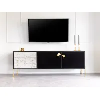 Zdjęcie WYPRZEDAŻ 50% !!!Elegancka komoda RTV  wykonana z forniru, mosiądzu i ekskluzywnych tkanin - Spilla in Marmo