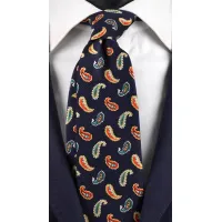 Picture Navy blue tie with a print made of silk
