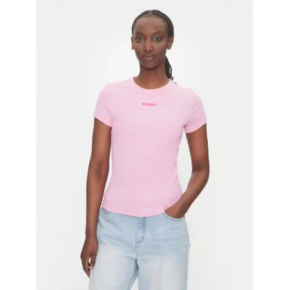 Zdjęcie Tommy Jeans T-Shirt Script Label DW0DW21402 Różowy Slim Fit