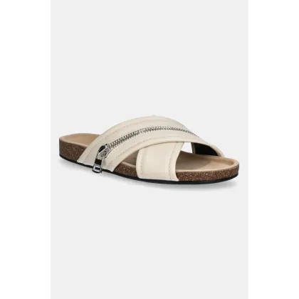 Zdjęcie JW Anderson klapki skórzane Biker Loafer damskie kolor beżowy SN0107 LA0268 002