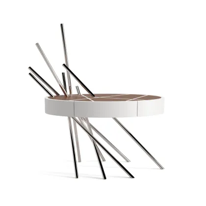 Zdjęcie Portugalski stolik nocny z blatem z drewna orzechowego i białego lakierowanego drewna