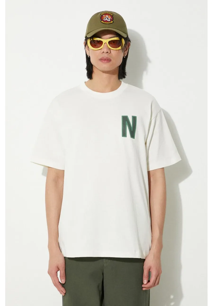 obrazek 1 Norse Projects t-shirt bawełniany Simon Loose Organic męski kolor beżowy z nadrukiem N01.0659.0957