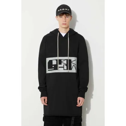 Zdjęcie Rick Owens bluza bawełniana męska kolor czarny z kapturem z nadrukiem