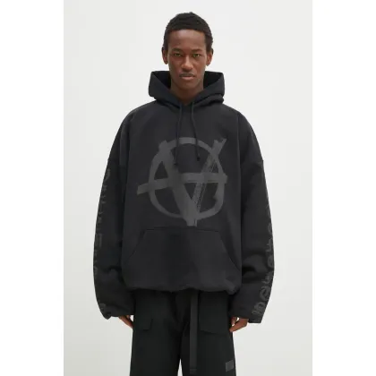 Zdjęcie VETEMENTS bluza bawełniana Double Anarchy Cropped Boxy męska kolor czarny z kapturem z nadrukiem UA66HD630B
