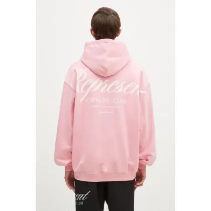 Zdjęcie Represent bluza bawełniana Represent Owners Club Script Hoodie męska kolor różowy z kapturem z nadrukiem OCM41200.518