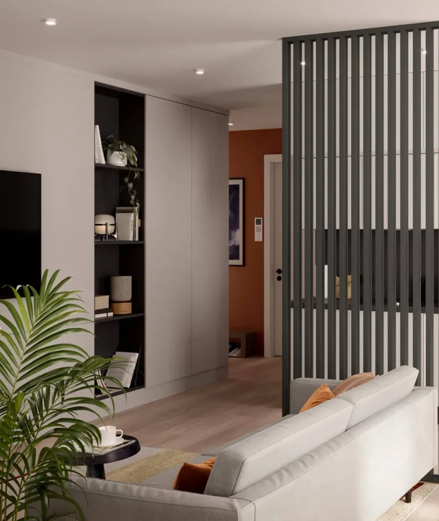 obrazek 1 275x51x7 cm LD (grafit) ścianka z lameli wolnostojących - aranżacja ażurowa 3D