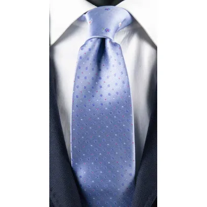 Zdjęcie Błękitny krawat dla mężczyzn w mikro wzór i z kontrastowym węzłem w kiatuszki