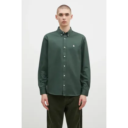 Zdjęcie Carhartt WIP koszula bawełniana Longsleeve Madison Shirt męska kolor zielony regular z kołnierzykiem button-down I023339.2E4XX