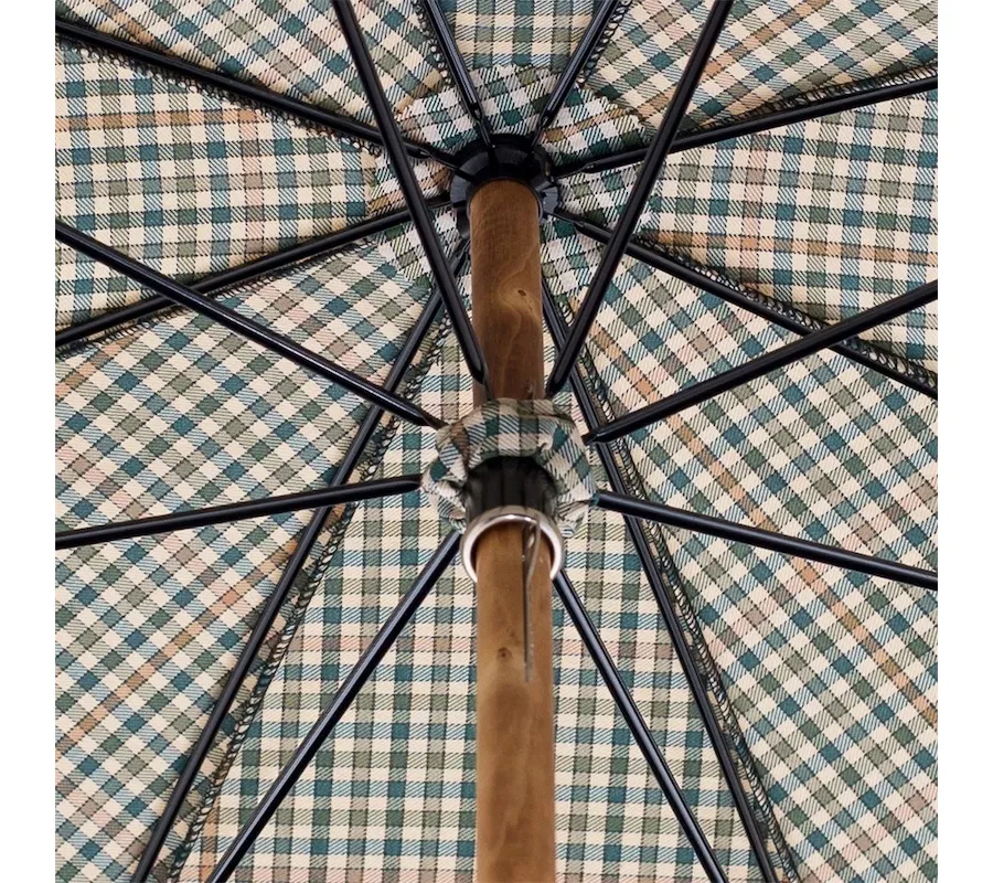 obrazek 3 Klasyczny parasol męski w drobną kratkę z rączką z jesionu – Pasotti