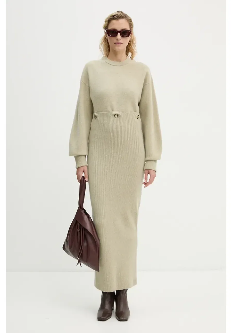 obrazek 1 Nanushka sukienka wełniana ZOTHY kolor zielony maxi oversize NW24PFBS28772