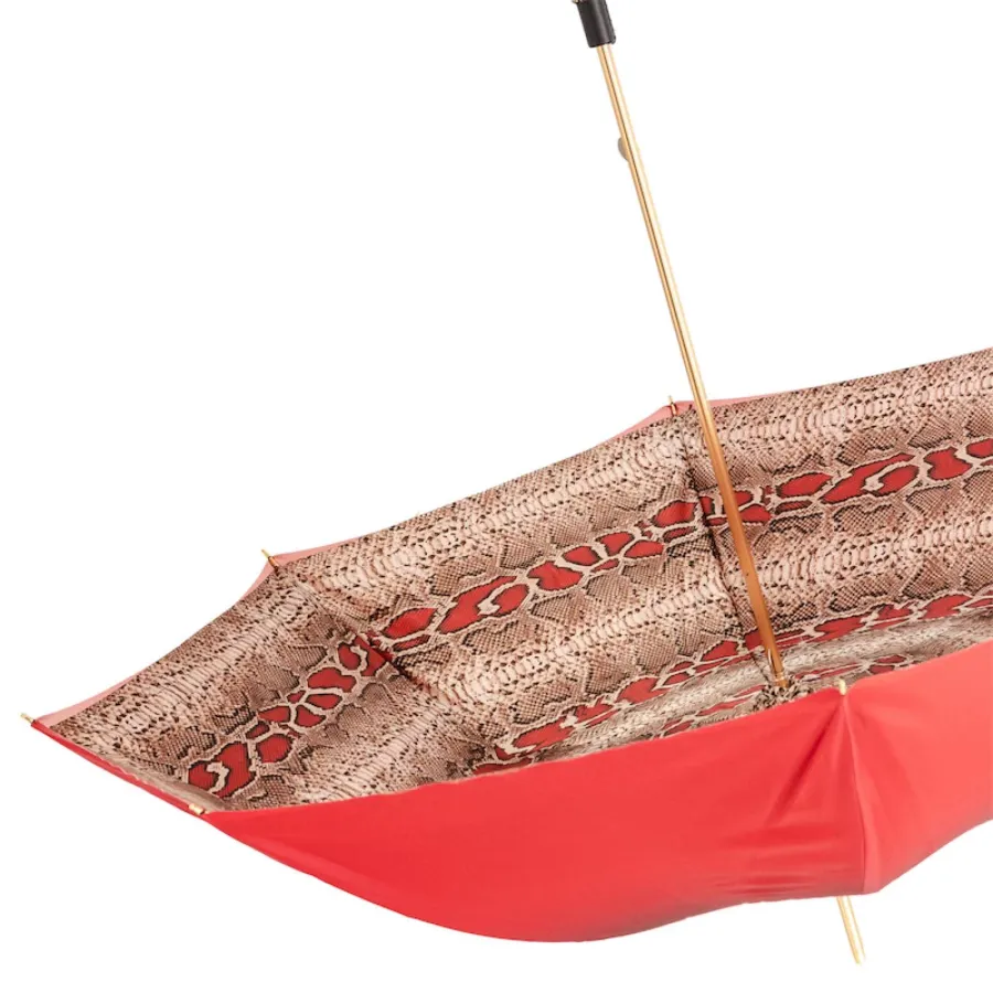 obrazek 7 Stylowy czerwony parasol damski zdobiony motywem skóry węża - Pasotti