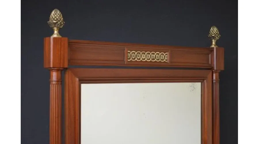 obrazek 2 Doskonałe jakości lite mahoniowe francuskie lusterko o eleganckim wyglądzie - antyk
