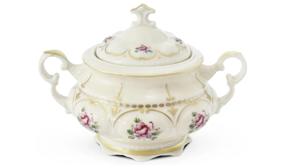 obrazek 4 Stylowy 15-elementowy zestaw do herbaty z porcelany z klasycznej kolekcji Bohemian rose ivory – Leander
