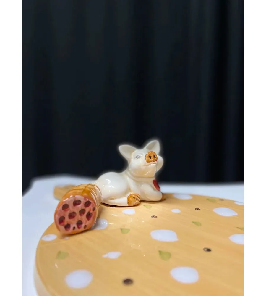 obrazek 2 Mały okrągły talerz zdobiony małym prosiątkiem - Le Ceramiche
