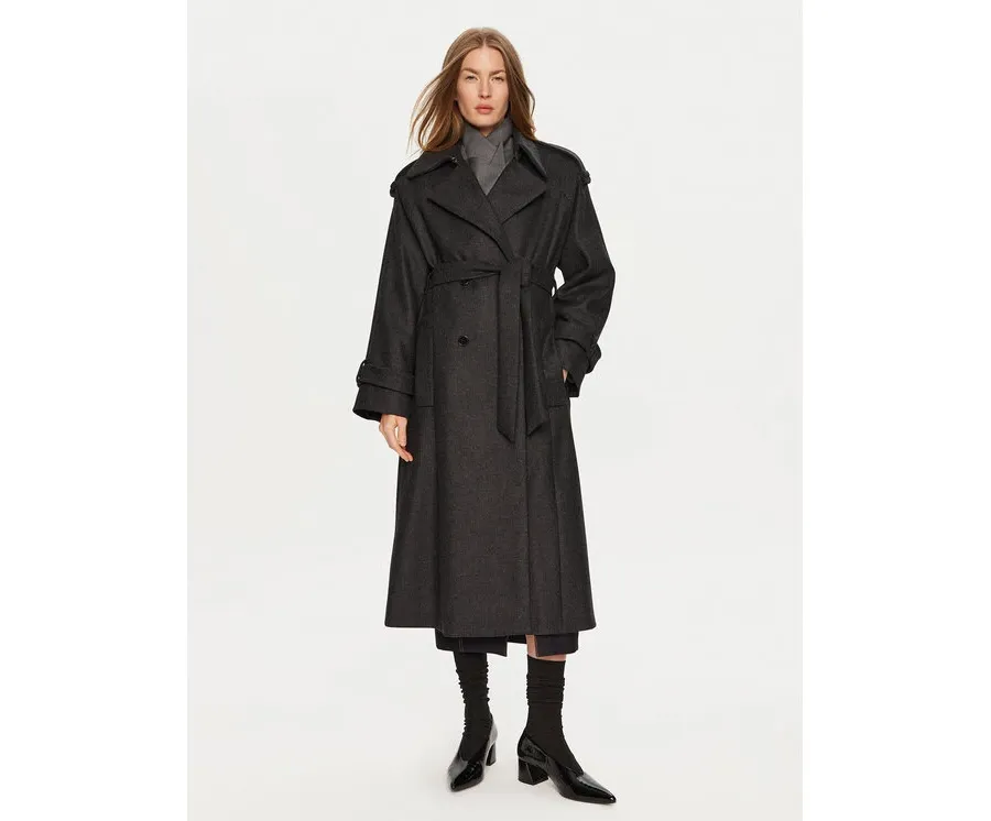 obrazek 1 IVY OAK Płaszcz wełniany Caroline Ann IO111147 Szary Relaxed Fit