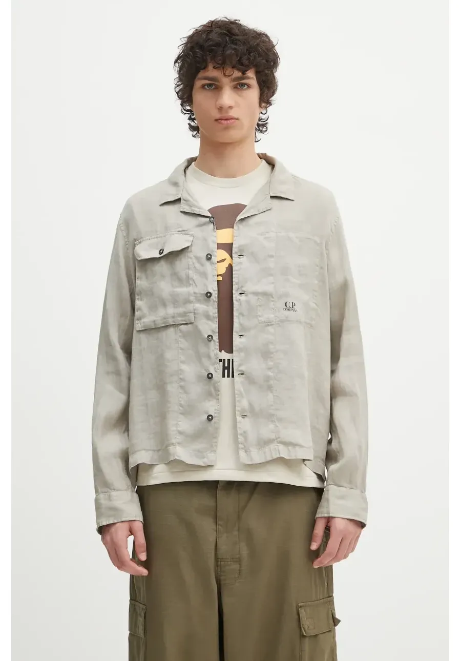 obrazek 1 C.P. Company koszula lniana męska kolor szary relaxed 18CMOS240A005415G