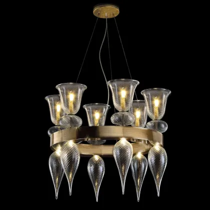 Zdjęcie Oryginalny włoski szklany żyrandol wiszący - szkło murano wykonane ręcznie