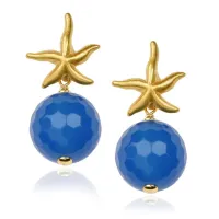 Zdjęcie Piękne kolczyki 18-karatowe posrebrzane Niebieski agat