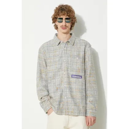 Zdjęcie PLEASURES koszula z domieszką wełny Periodic Work Shirt kolor szary relaxed z kołnierzykiem klasycznym P23W028.GREY