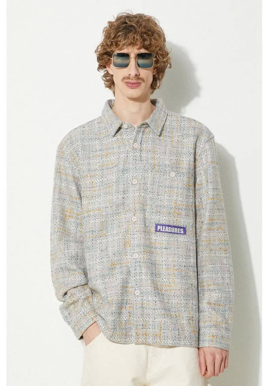 obrazek 1 PLEASURES koszula z domieszką wełny Periodic Work Shirt kolor szary relaxed z kołnierzykiem klasycznym P23W028.GREY