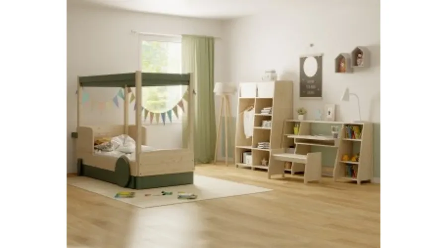 obrazek 2 ASYMETRY - MONTESSORI podwójna garderoba dziecięca z naturalnego drewna 150cm - Mathy by Bols