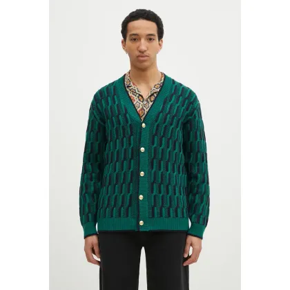Zdjęcie Drôle de Monsieur kardigan wełniany Le Cardigan Torsades Bicolore kolor zielony F-CA150-WO018-DGN