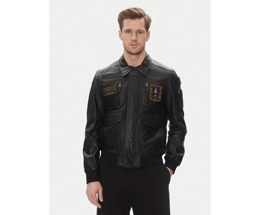 obrazek 1 Aeronautica Militare Kurtka skórzana 251PN5046PL265 Czarny Regular Fit