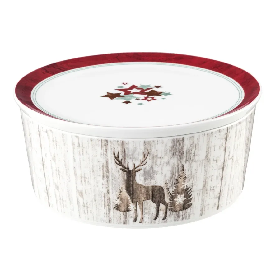 obrazek 1 Stylowa porcelanowa okrągła miska z pokrywką 21x9 cm zdobiona bożonarodzeniowym motywem - Seltmann Weiden