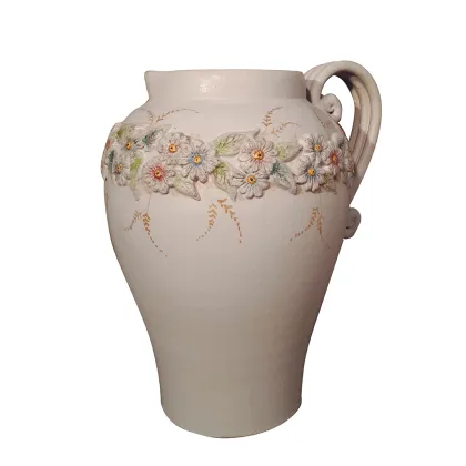 Picture Italian ceramic jug decorated with a floral relief