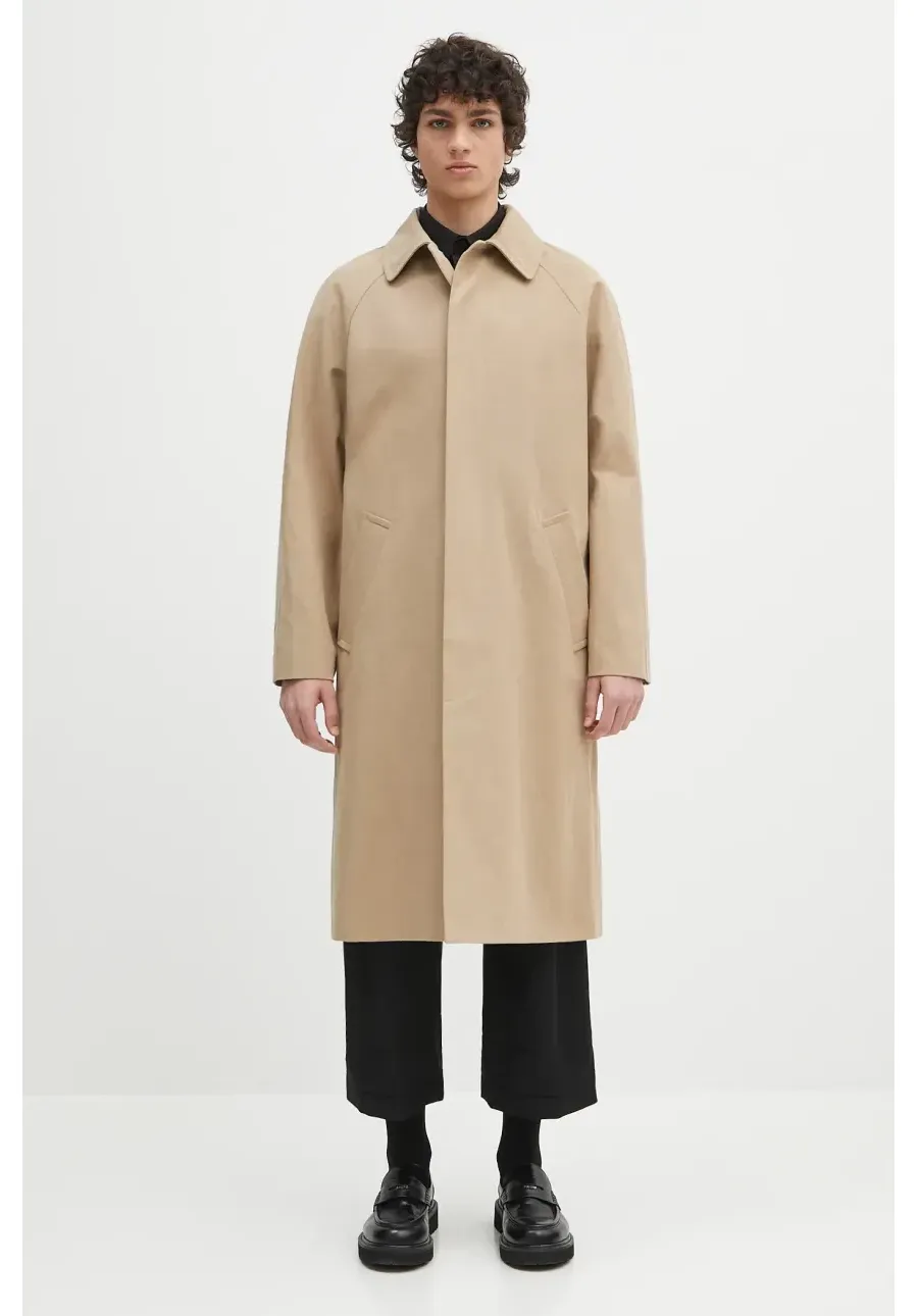 obrazek 1 A.P.C. płaszcz z domieszką lnu Mac Edouard męski kolor beżowy przejściowy oversize COGXT.M01549