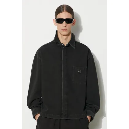 Zdjęcie AMBUSH koszula bawełniana Boxy Fit Longleeve Denim Shirt męska kolor czarny relaxed z kołnierzykiem klasycznym BMYD002S24DEN