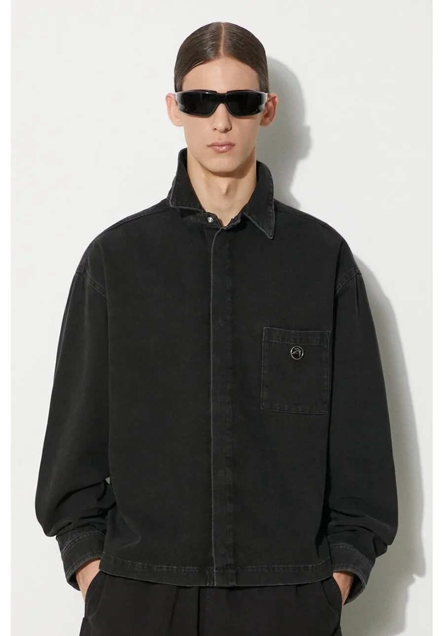 obrazek 1 AMBUSH koszula bawełniana Boxy Fit Longleeve Denim Shirt męska kolor czarny relaxed z kołnierzykiem klasycznym BMYD002S24DEN