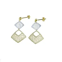 Picture Beautiful hanging earrings with openwork and wavy rhombuses