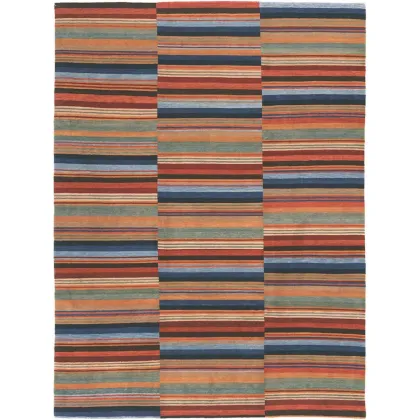 Zdjęcie Kolorowy dywan z wełny himalajskiej o pogodnym wzorze