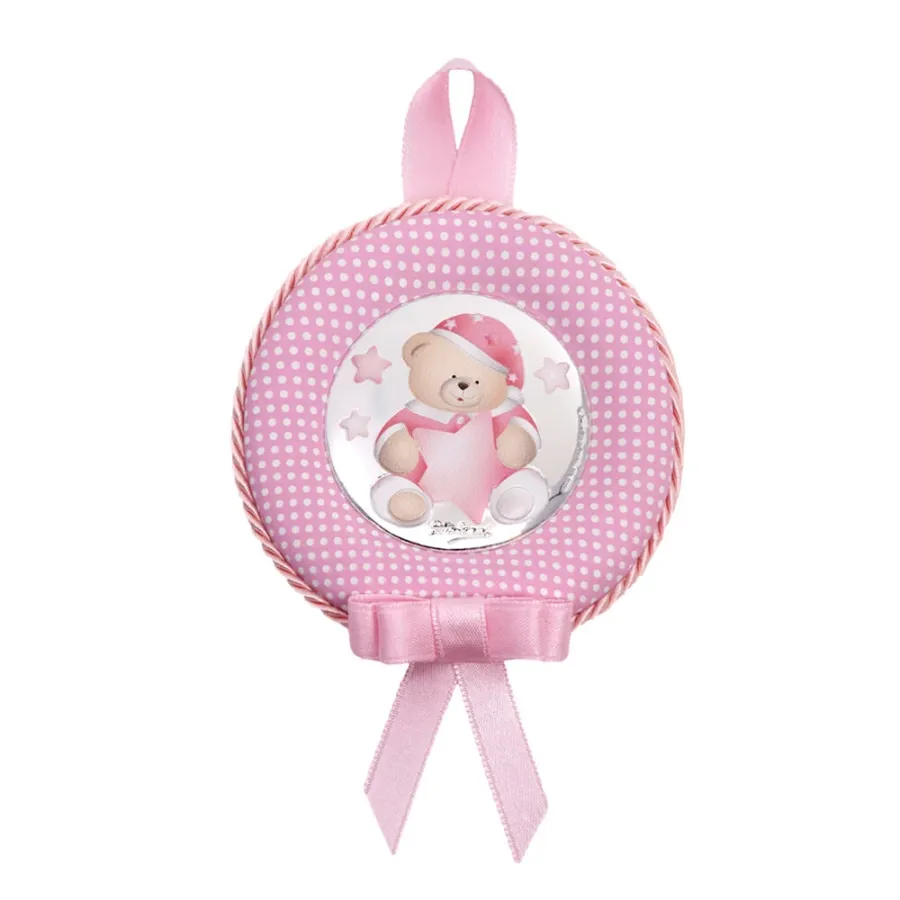 obrazek 1 Wyjątkowa różowa zawieszka na łóżeczko dziecięce „Miś”