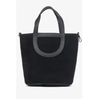 Zdjęcie Estro: Czarna torebka damska typu kubełek z włoskiego weluru naturalnego Premium